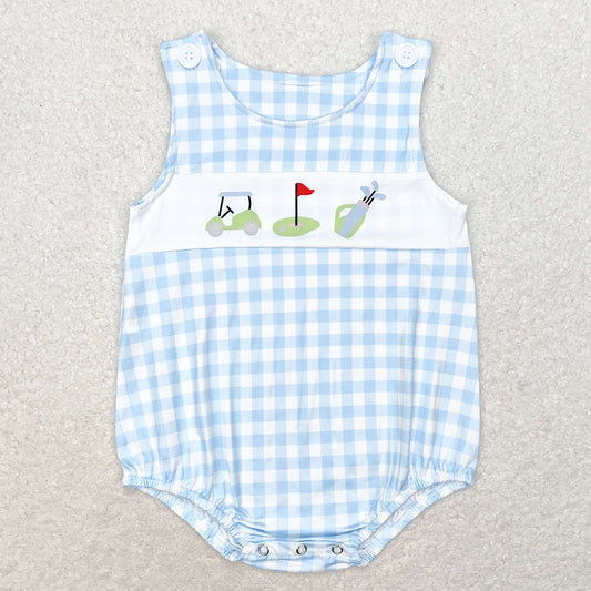 Baby Infant Boys Golf Blue Checkered Summer Sleeveless Rompers
