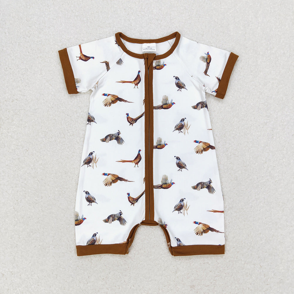 Baby Boys White Wild Chicken Short Sleeve Zip Rompers
