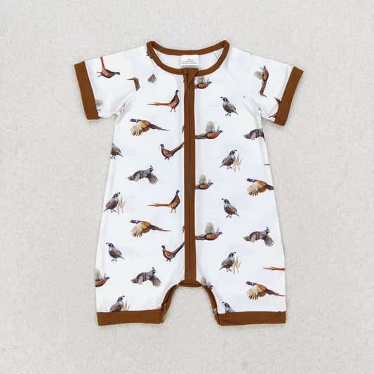 Baby Boys White Wild Chicken Short Sleeve Zip Rompers