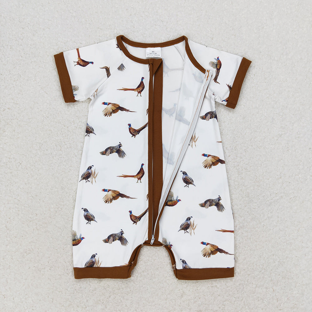 Baby Boys White Wild Chicken Short Sleeve Zip Rompers