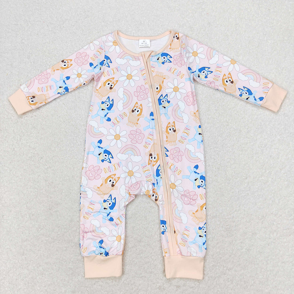 Baby Infant Girls Cartoon Dog Rainbow Zip Rompers