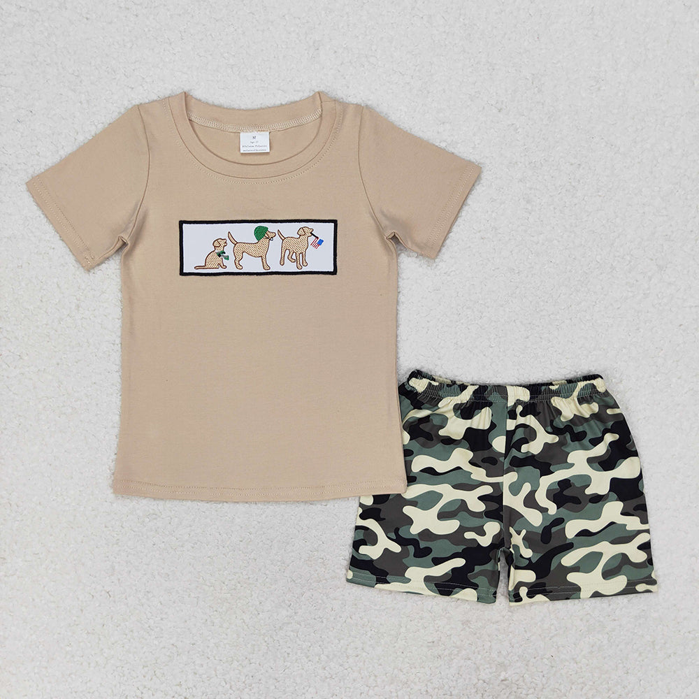 Baby Boys Dog Flag Short Sleeve Shirt Green Camo Shorts Clothes Sets