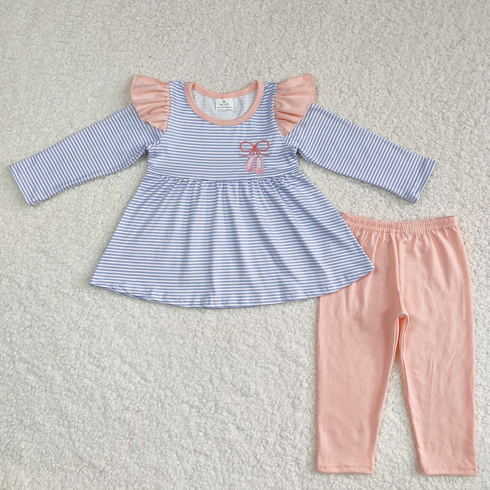 Baby Girls Blue Stripes Ballet Shoes Tunic Legging Clothes Sets