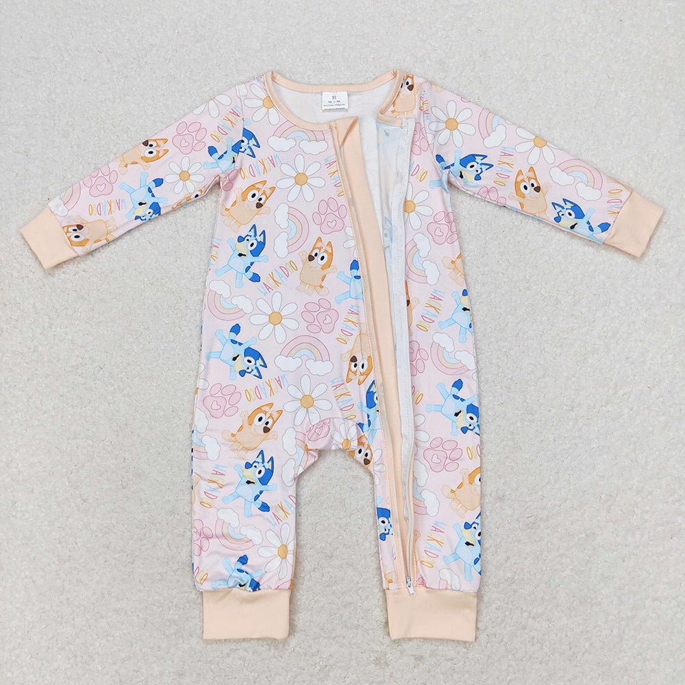 Baby Infant Girls Cartoon Dog Rainbow Zip Rompers