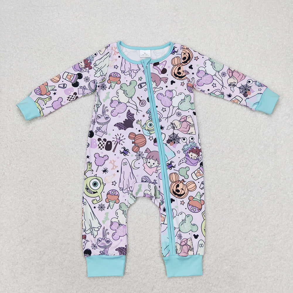 Baby Infant Girls Cartoon Monster Long Sleeve Zip Rompers