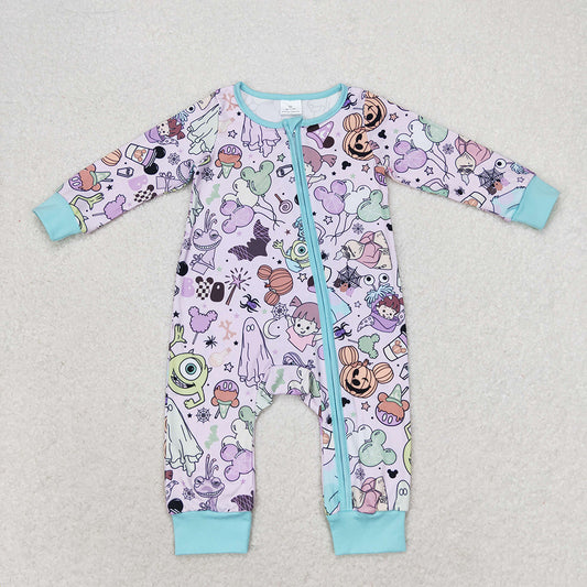 Baby Infant Girls Cartoon Monster Long Sleeve Zip Rompers