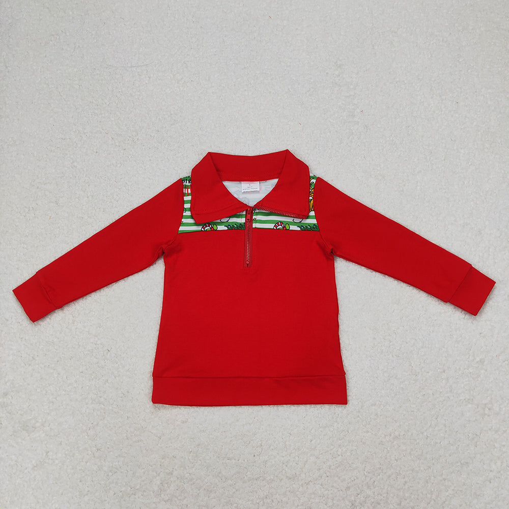 Baby Boys Christmas Green Face Zip Pullovers Tops