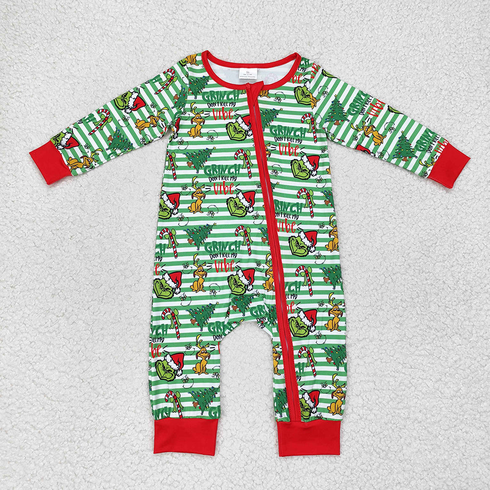Baby Infant Boys Christmas Green Face Frog Zip Rompers