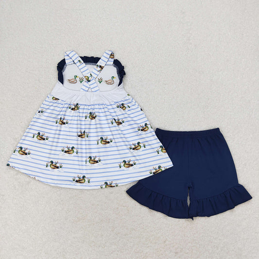 Baby Girls Ducks Straps Tunic Ruffle Shorts Clothes Sets