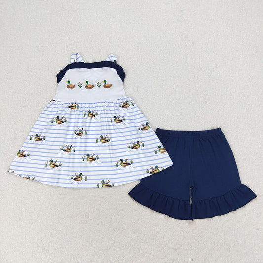 Baby Girls Ducks Straps Tunic Ruffle Shorts Clothes Sets