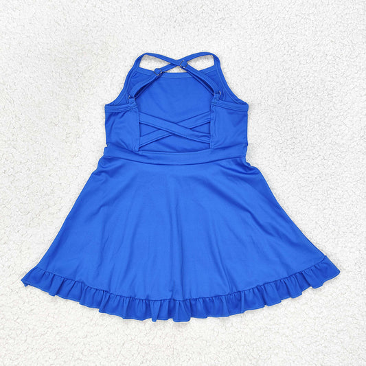 Baby Girls Royal Blue Knit Knee Length Active Wear Athletic Dresses