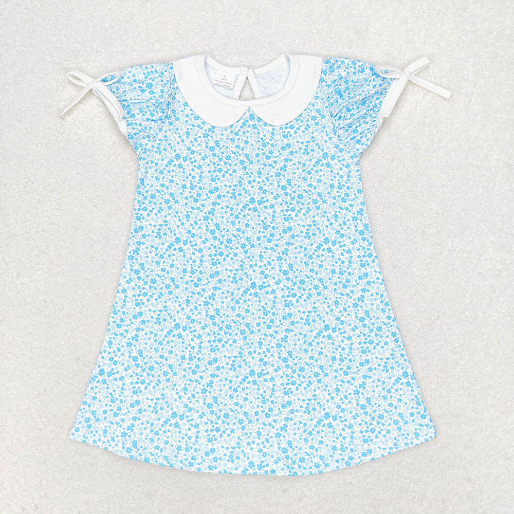 Baby Girls Blue Small Flowers Knee Length Dresses