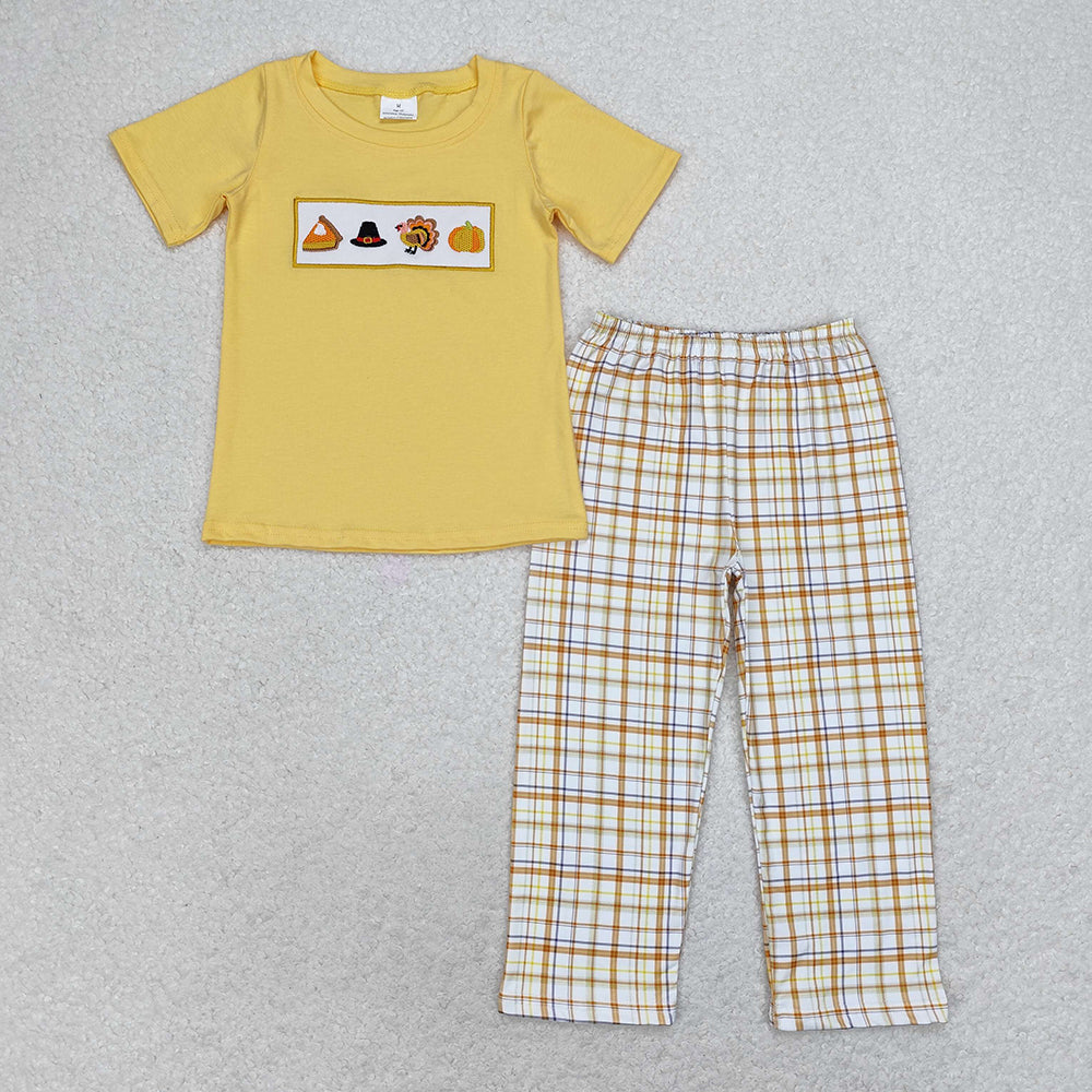 Baby Boys Thanksgiving Turkey Shirt Checkered Pants Clothes Sets