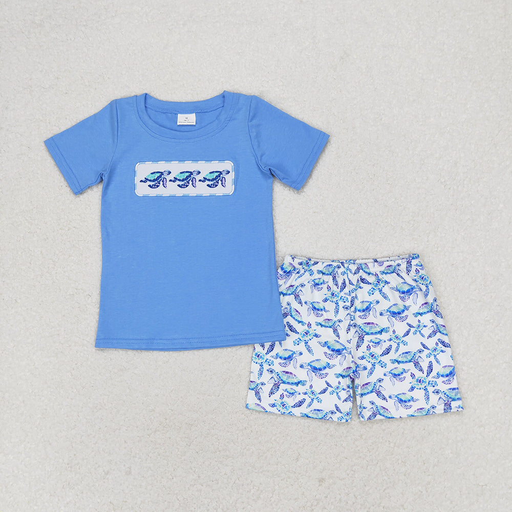 Baby Girls Boys Sibling Turtles Top Blue Summer Clothes Sets