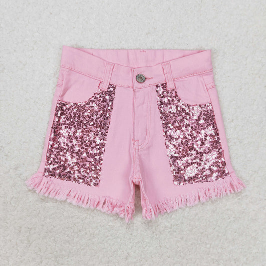 Baby Girls Pink Sequin Summer Denim Shorts