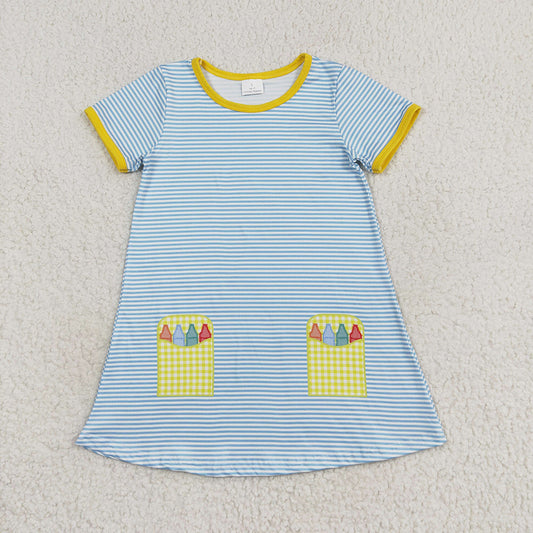 Baby Girls Blue Stripes Back To School Pencil Knee Length Dresses