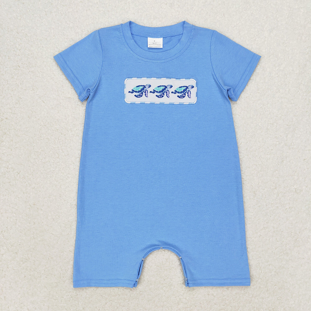 Baby Boys Blue Turtles Short Sleeve Rompers