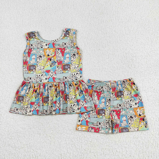 Baby Girls Dogs Sleeveless Tunic Tops Summer Shorts Clothes Sets