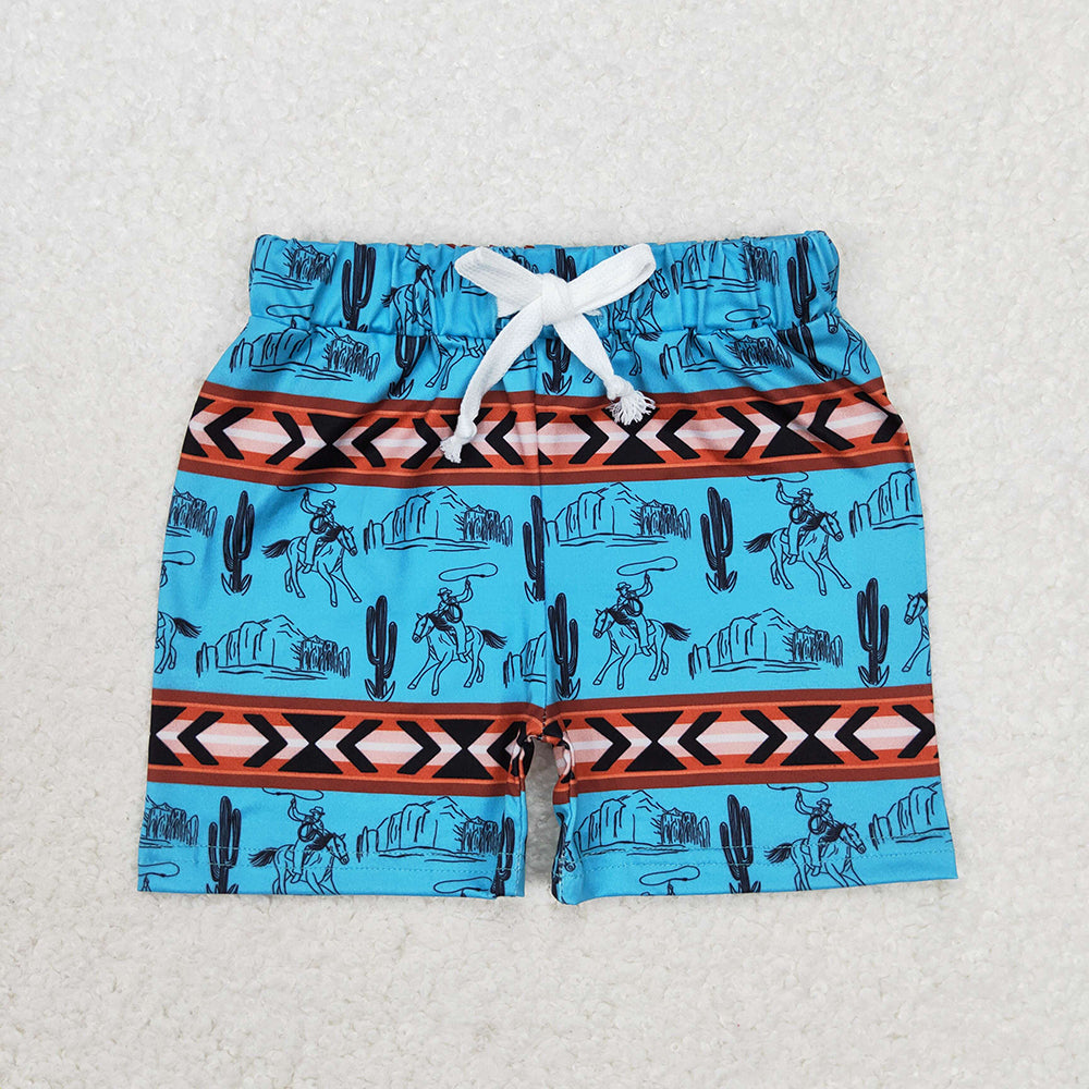 Baby Boys Blue Rodeo Cow Aztec Shorts