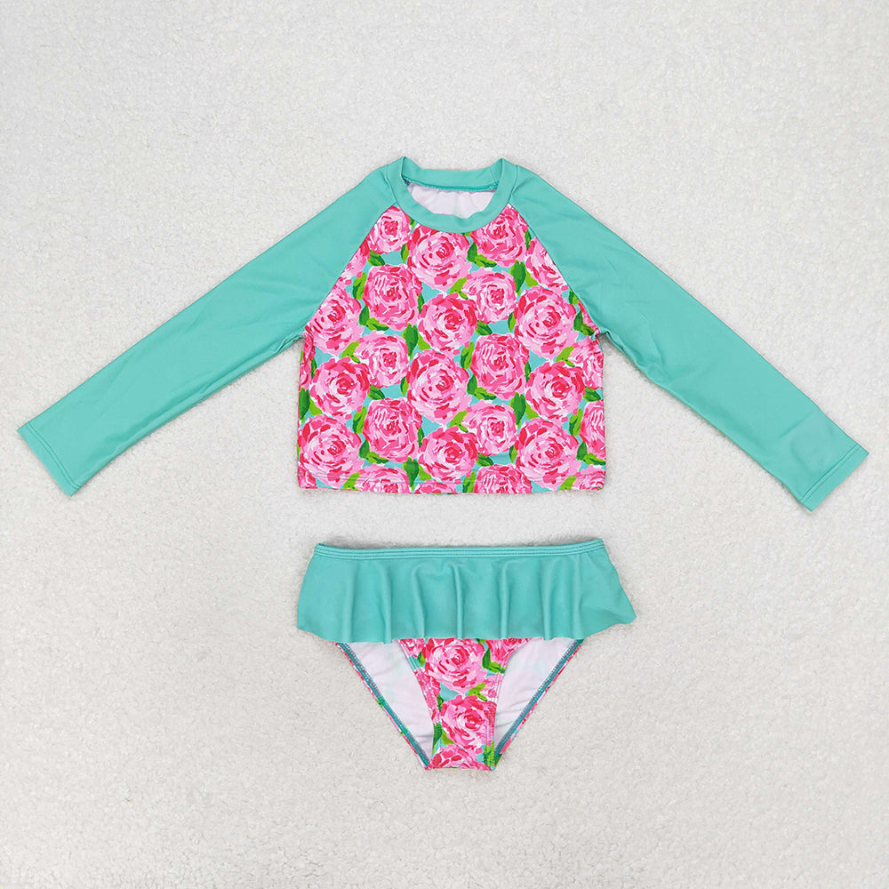 Baby Girls Rose Flowers Top Bummie Two Pieces Swimsuits