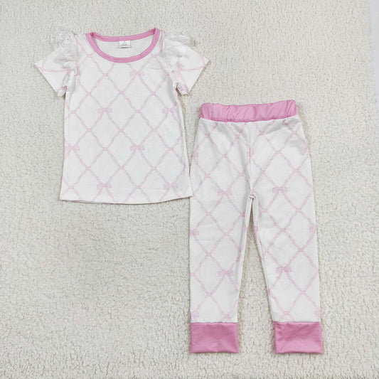 Baby Girls Bamboo Pink Bows Shirt Pants Pajamas Clothes Sets