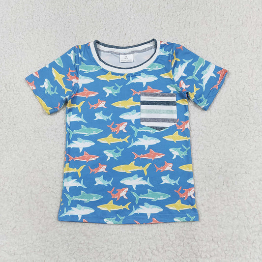 Baby Boys Sharks Pocket Short Sleeve Tee Shirts Tops