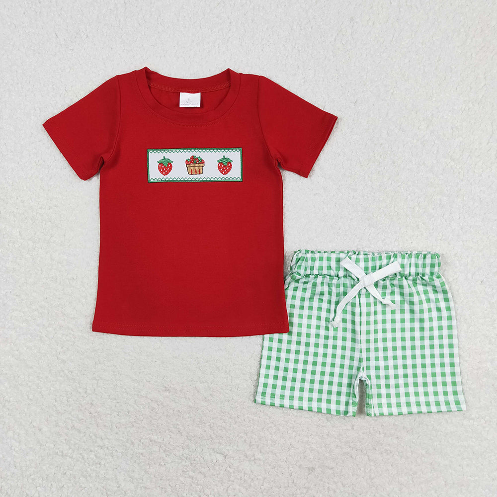 Baby Boys Red Strawberry Cake Sibling Brother Rompers Clothes Sets