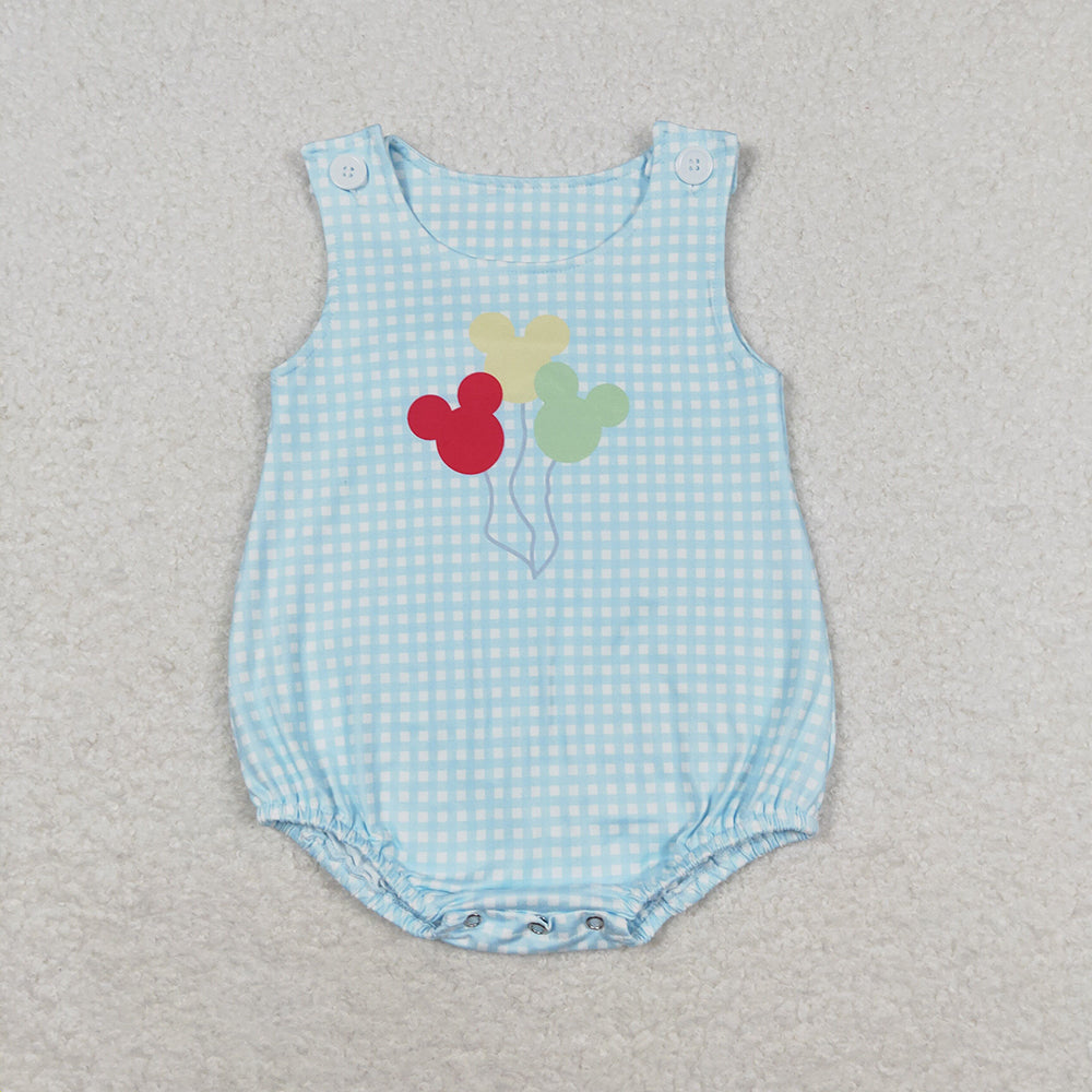 Baby Infant Boys Blue Checkered Mouses Rompers