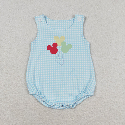 Baby Infant Boys Blue Checkered Mouses Rompers