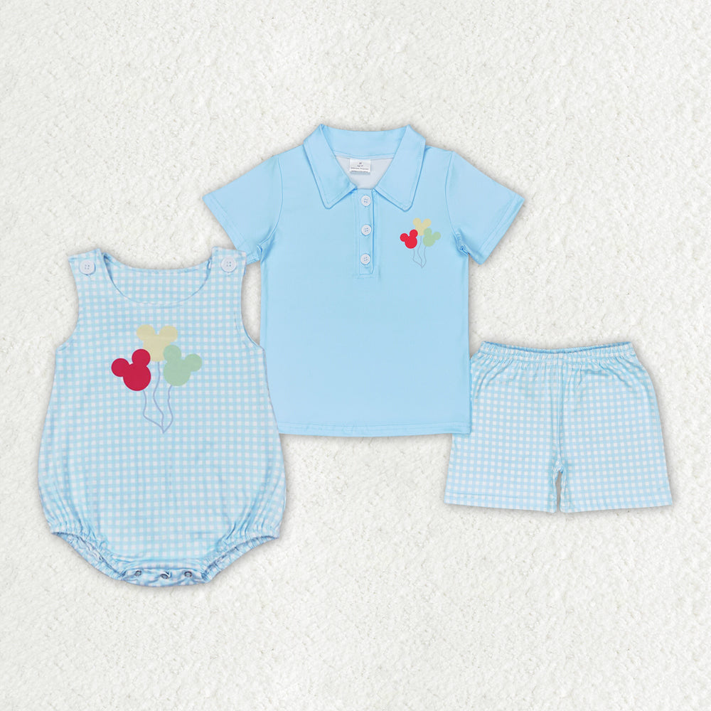 Baby Boys Blue Mouse Balloons Sibling Brother Rompers Clothes Sets