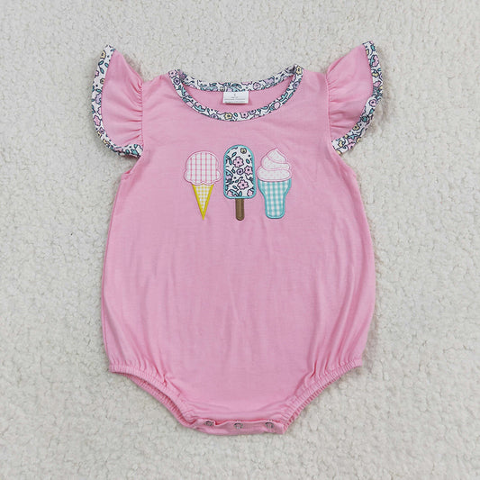 Baby Girls Popstick Summer Floral Pink Flutter Sleeve Rompers