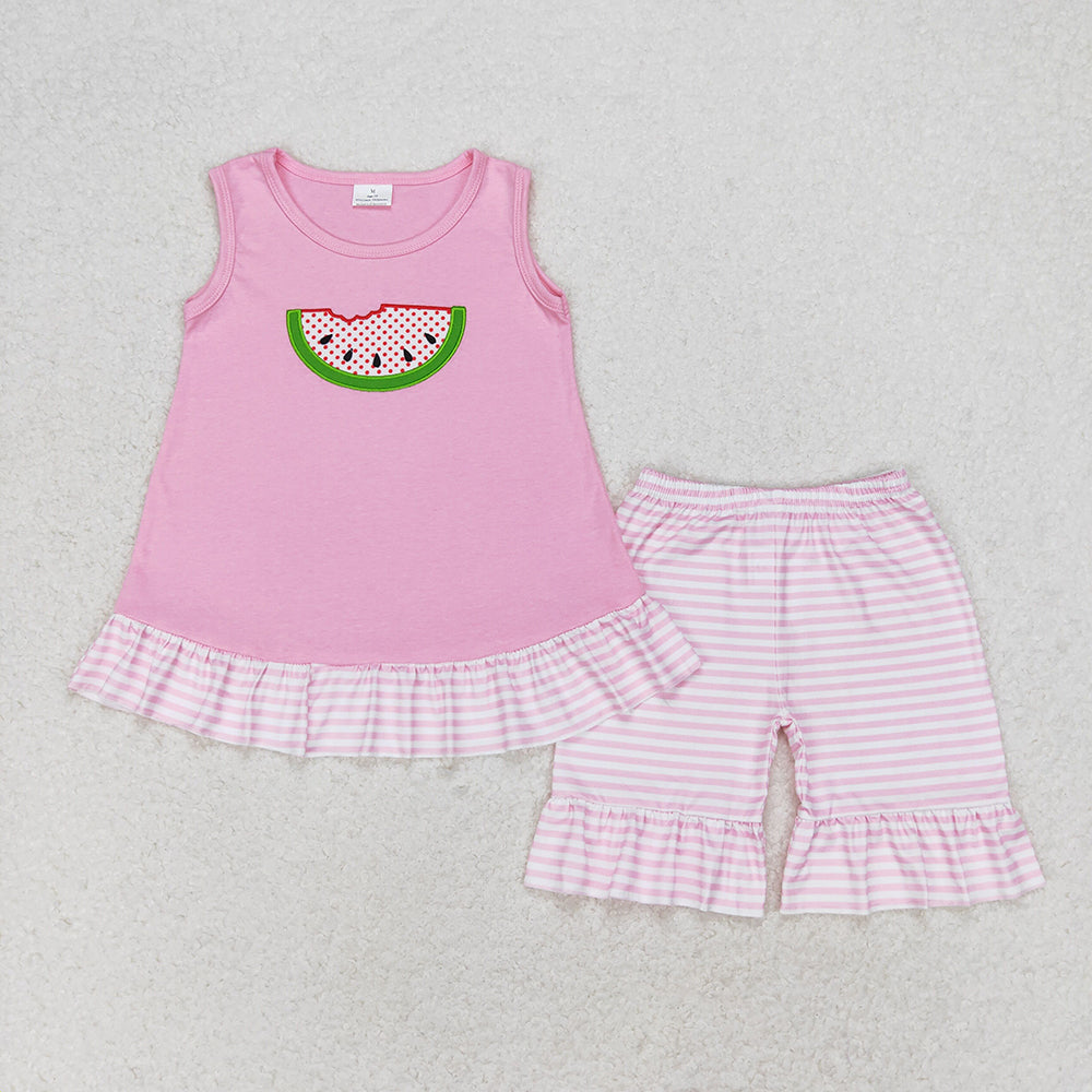 Baby Girls Pink Watermelon Ruffle Tunic Top Shorts Clothes Sets
