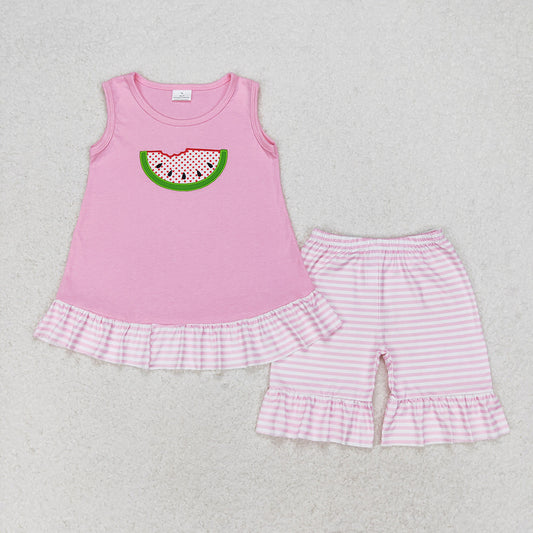 Baby Girls Pink Watermelon Ruffle Tunic Top Shorts Clothes Sets