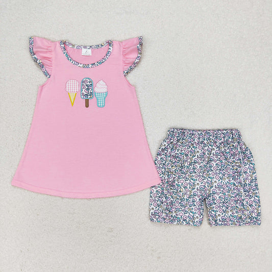 Baby Girls Popstick Flutter Sleeve Tunic Flowers Shorts Clothes Sets