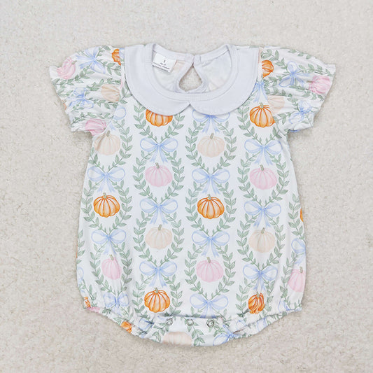Baby Infant Girls Pumpkin Bows Fall Rompers