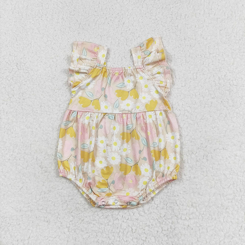 Baby Girls Pink Flowers Flutter Sleeve Summer Rompers