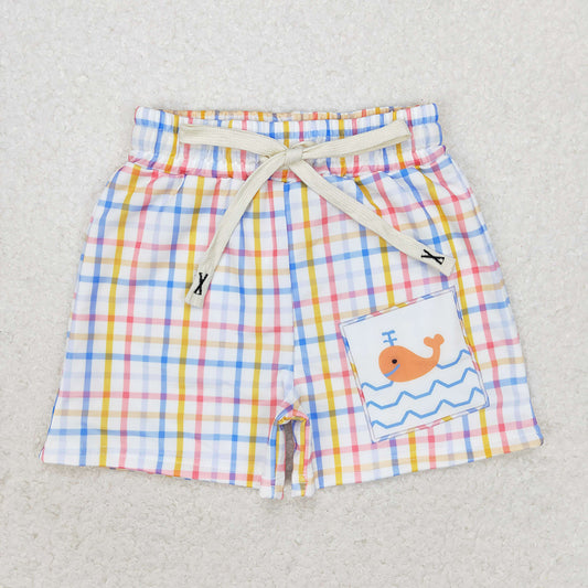 Baby Boys Orange Whale Plaid Trunks Swimsuits Swimwear