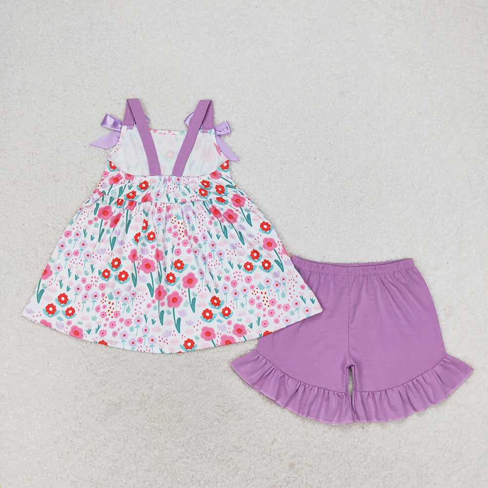 Baby Girls Pink Tulip Flowers Bows Tunic Shorts Clothes Sets