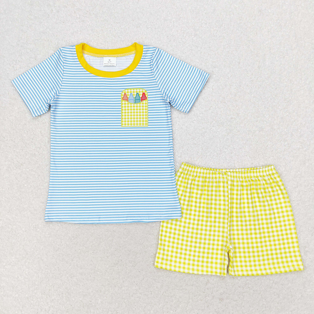 Baby Boys Blue Stripes Back To School Pencil Shirt Shorts Clothes Sets