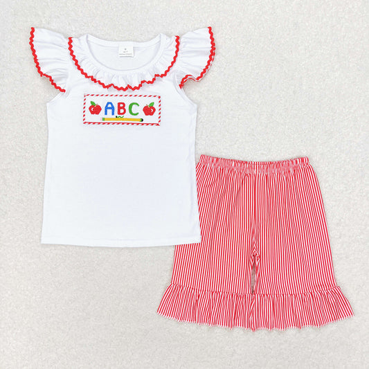 Baby Girls Back Top School ABC Shirt Ruffle Shorts Clothes Sets