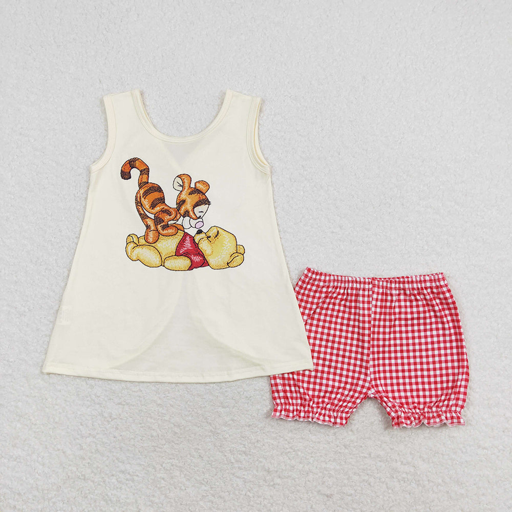 Baby Girls Bear Tiger Bow Tunic Elastic Shorts Clothes Sets