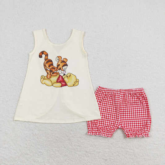 Baby Girls Bear Tiger Bow Tunic Elastic Shorts Clothes Sets