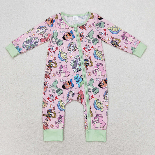 Baby Infant Girls Cartoon Toy Animals Long Sleeve Bamboo Zip Rompers