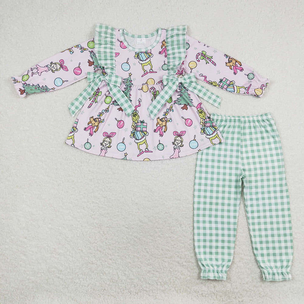 Baby Girls Christmas Pink Frog Bows Tunic Pants Clothes Sets