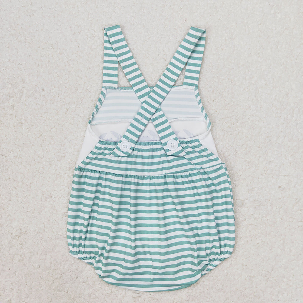 Baby Infant Boys Green Stripes Crabs Straps Rompers