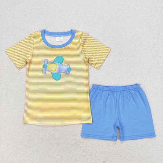 Baby Boys Mustard Stripes Plane Shirts Shorts Clothes Sets