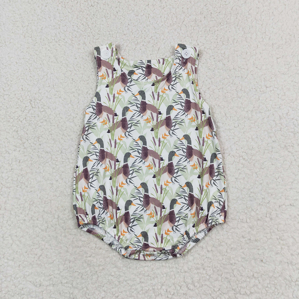 Baby Boys Green Duck Short Sleeve Rompers