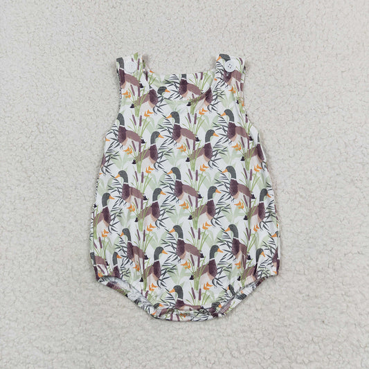 Baby Boys Green Duck Short Sleeve Rompers