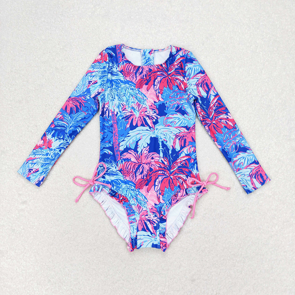 Baby Girls Sea Trees Long Sleeve One Piece Swimsuits