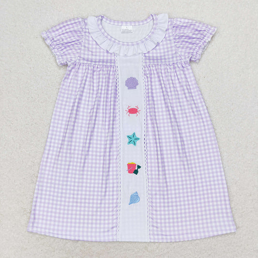 Baby Girls Toddler Lavender Checkered Sea Beach Knee Length Dresses